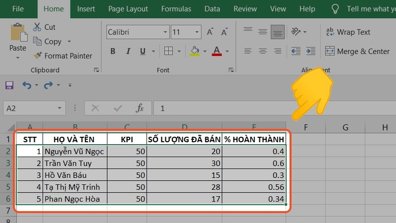 Đối tượng cần thay đổi màu trong excel